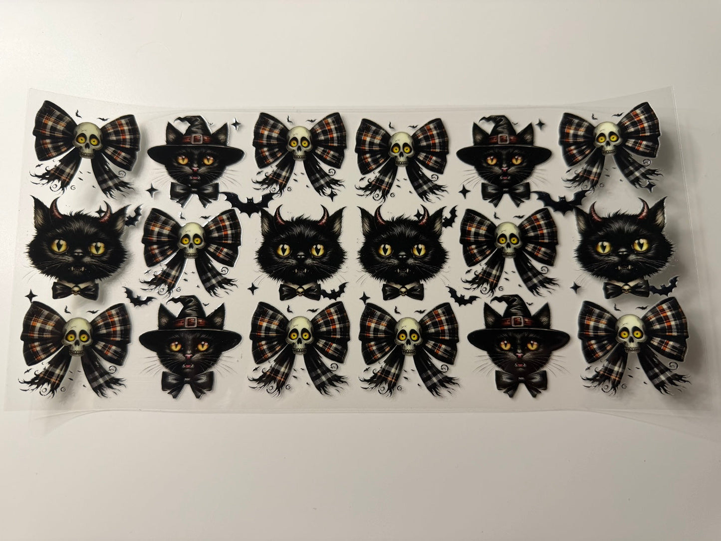 Black Cat & Plaid Bows UV DTF Wrap