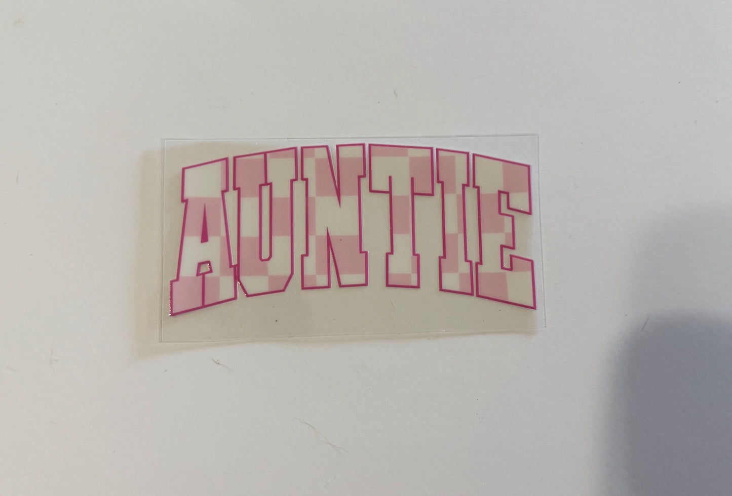 Pink Checkered “Auntie” UV DTF Decal
