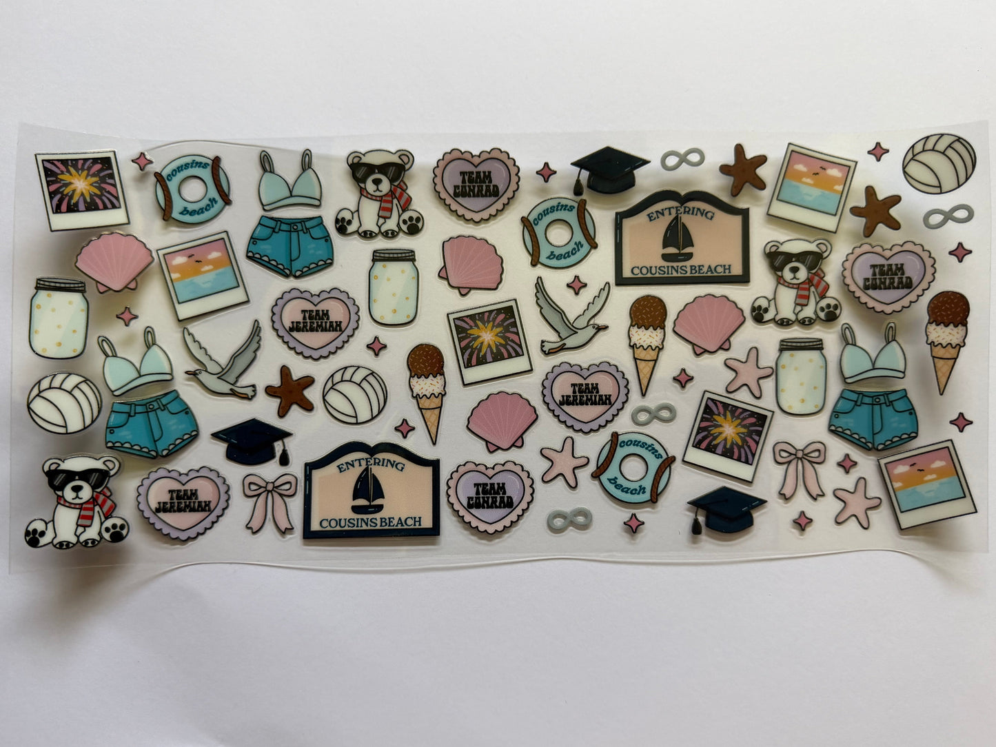 Collection of various small stickers on a white background