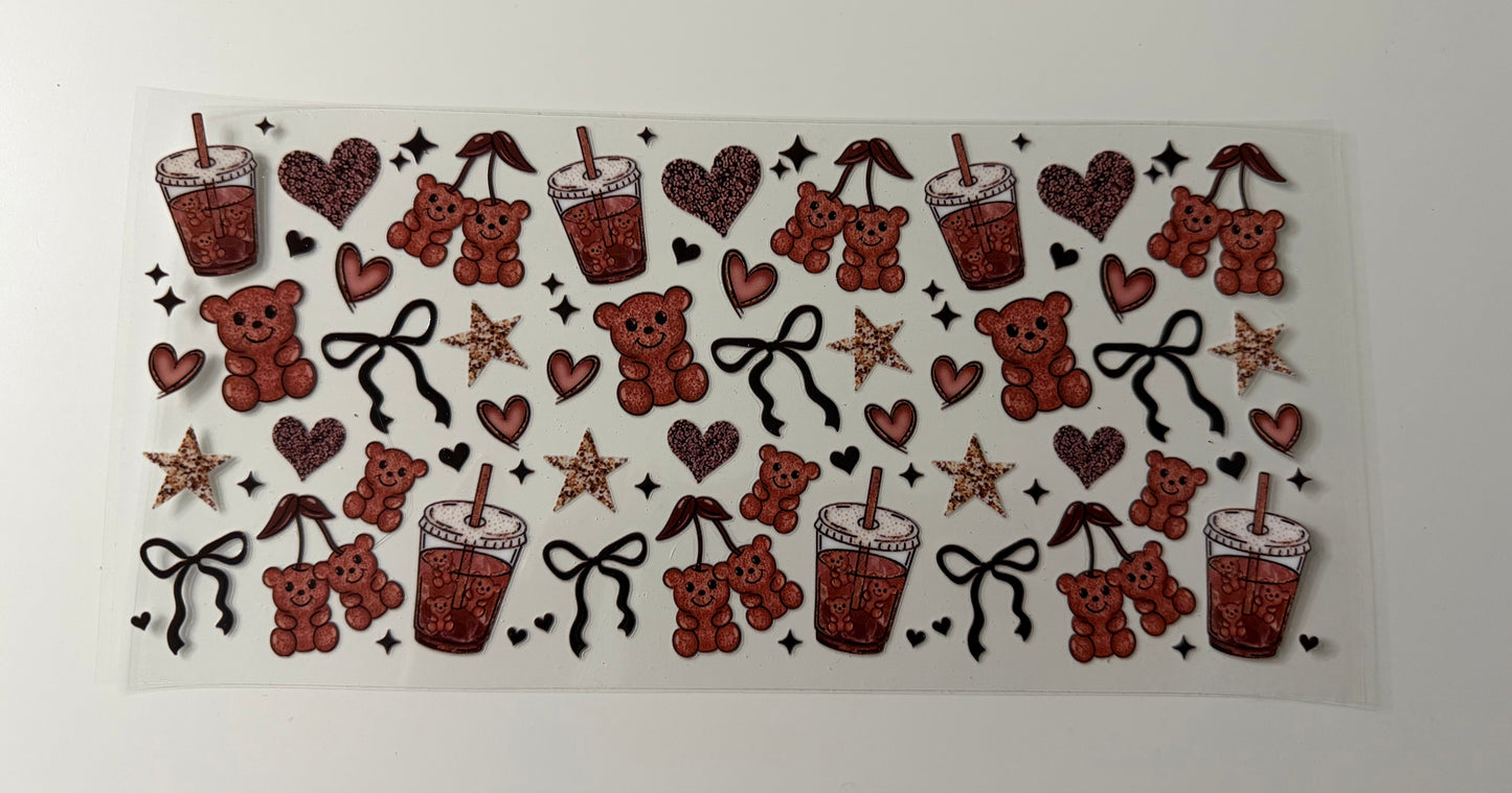 Teddy Bear Cherries UV DTF Wrap