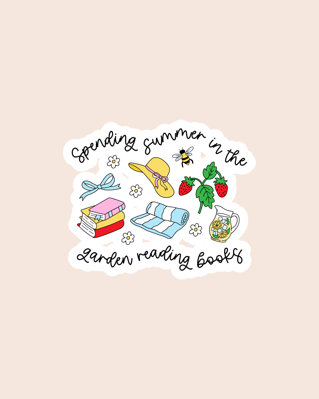 Spending Summer in the Garden Reading Books Sticker