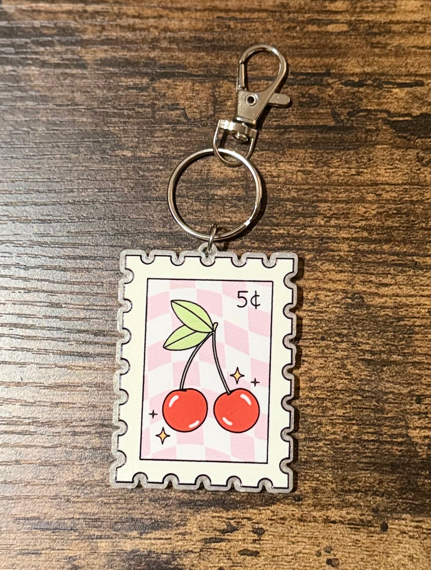 Cherry Stamp Keychain