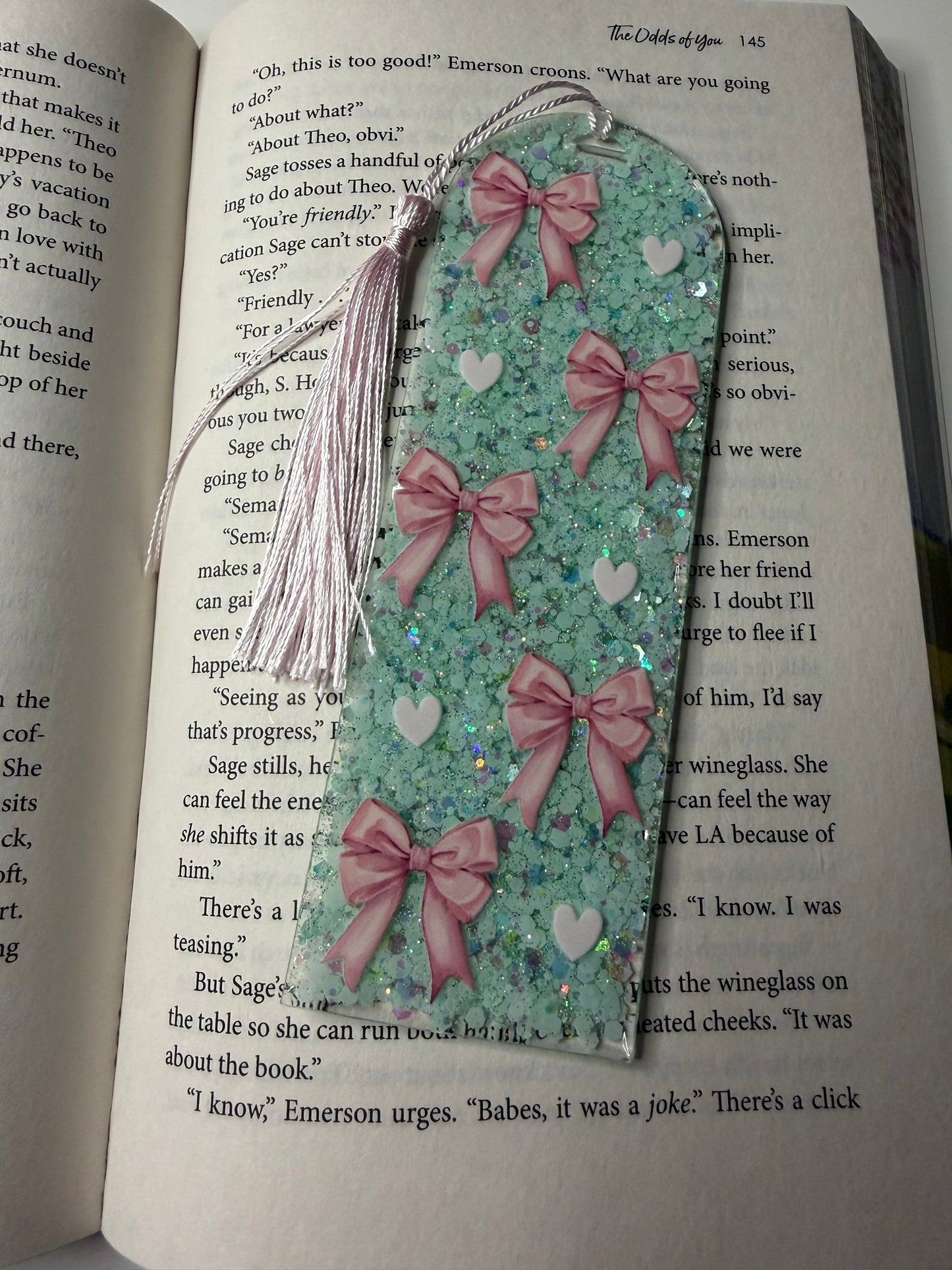 Bows & Hearts Glitter Resin Bookmark