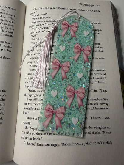 Bows & Hearts Glitter Resin Bookmark