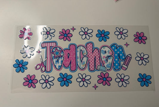 Pink & Blue Teacher UV DTF Wrap