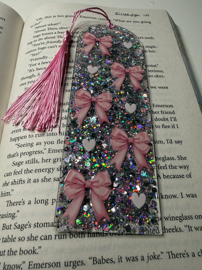 Bows & Hearts Glitter Resin Bookmark