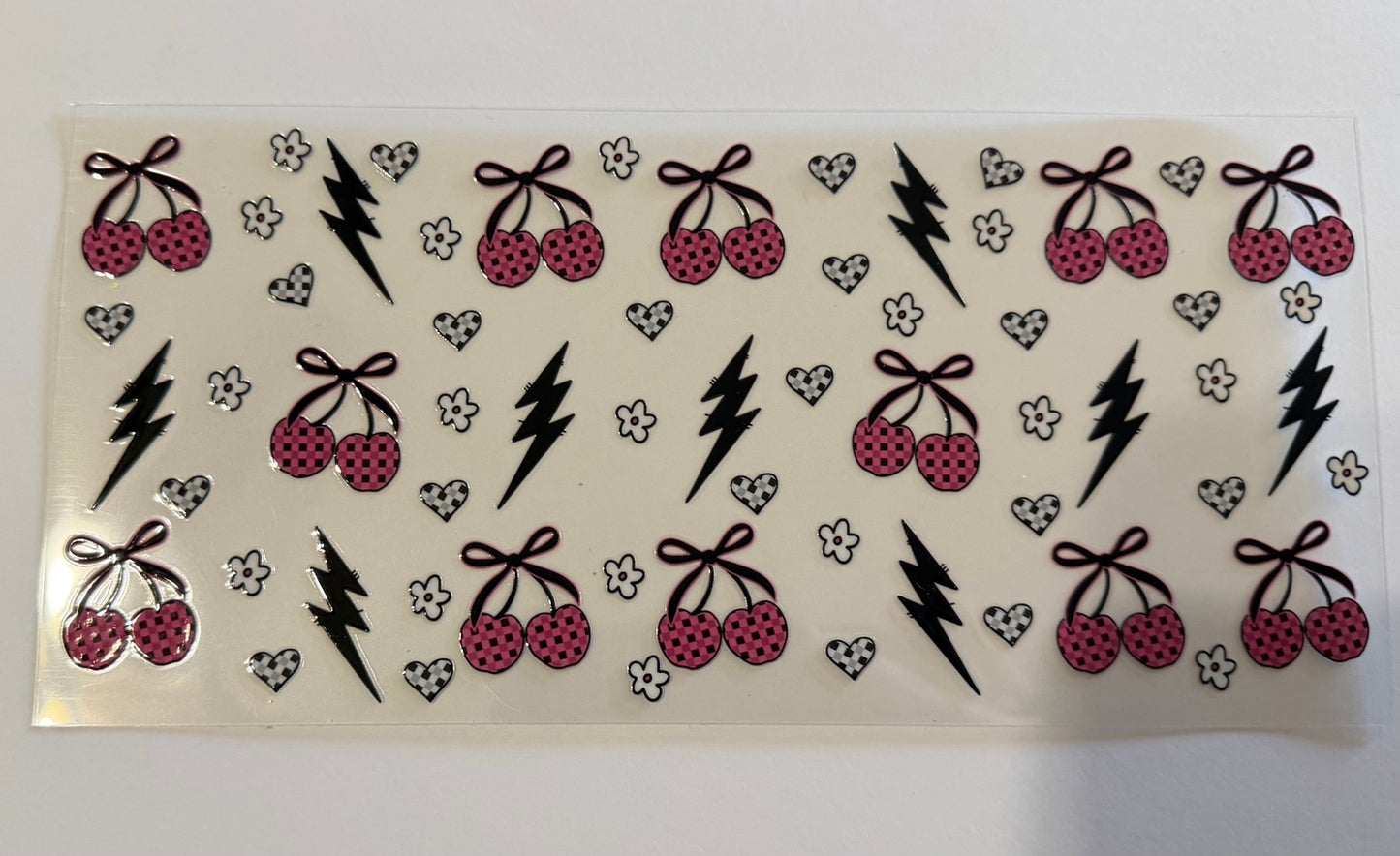Pink Checkered Cherry UV DTF Wrap