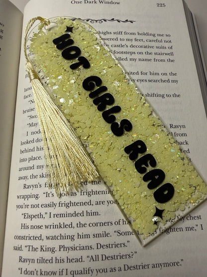 Hot Girls Read Glitter Resin Bookmark
