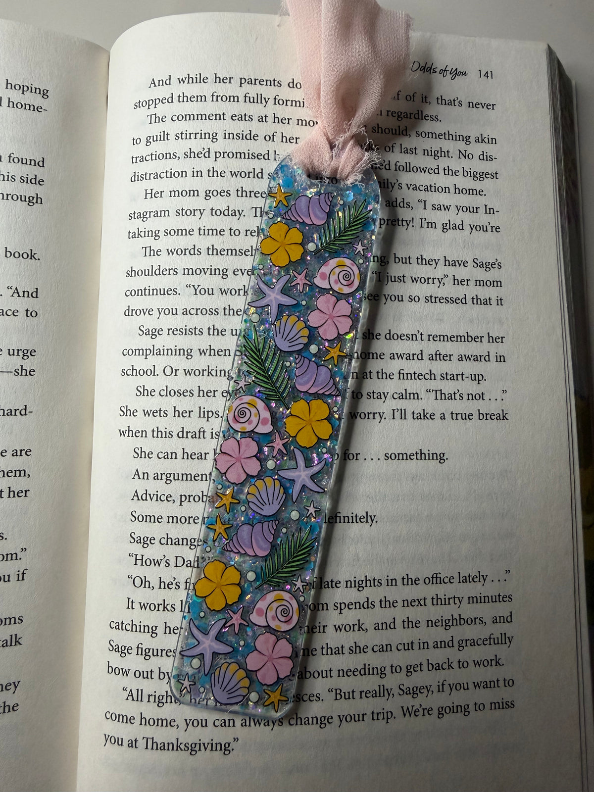 Summer Shells Glitter Resin Bookmark