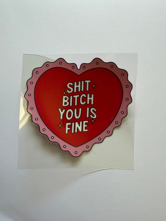 Card with a red heart design and text on a white background