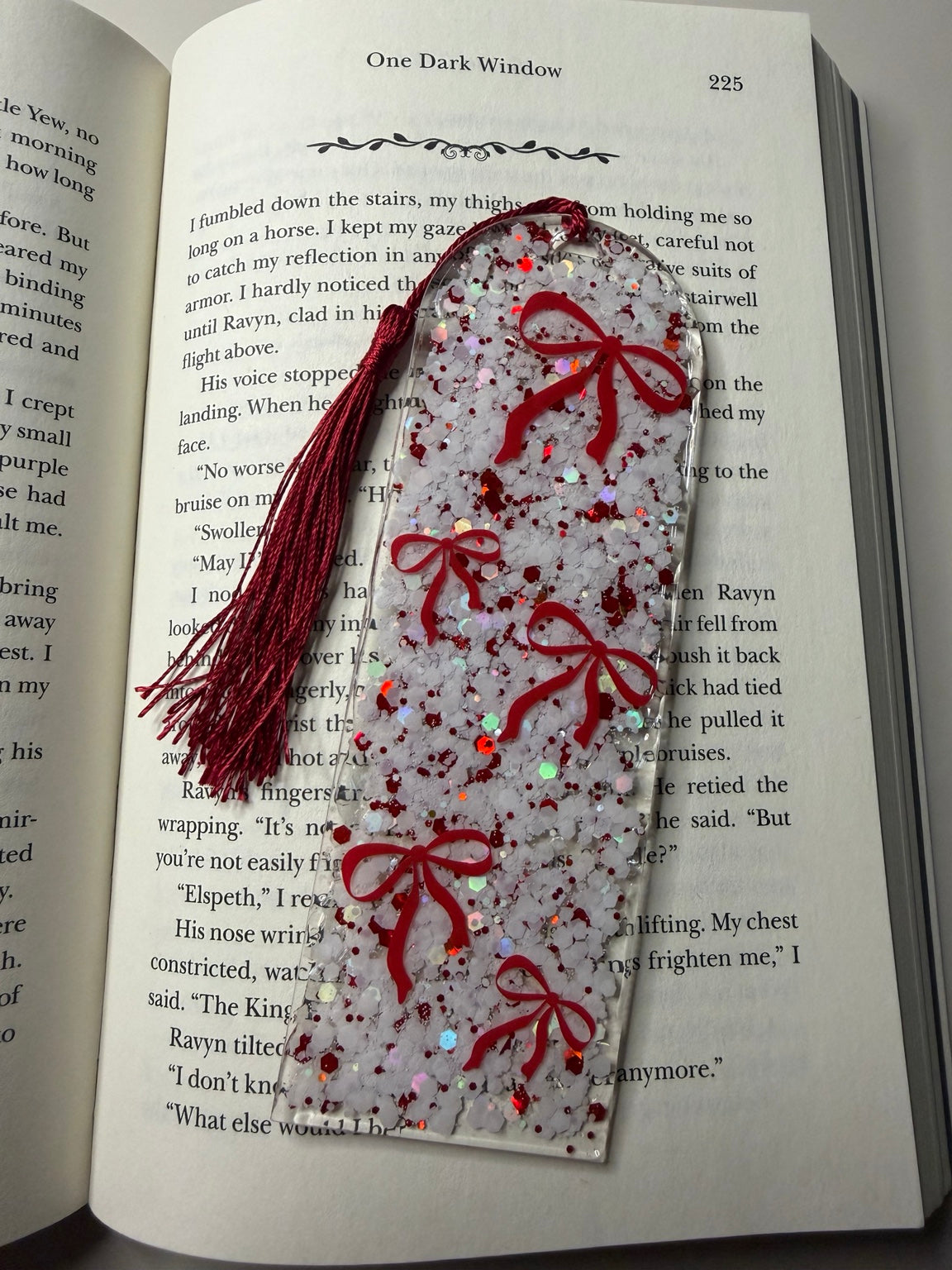 Red Bow Glitter Resin Bookmark