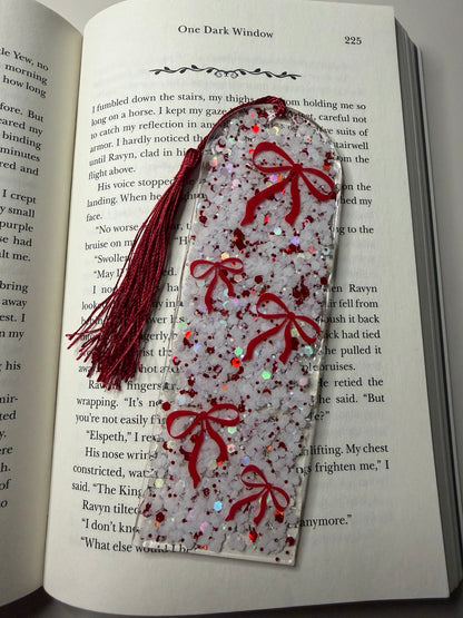 Red Bow Glitter Resin Bookmark
