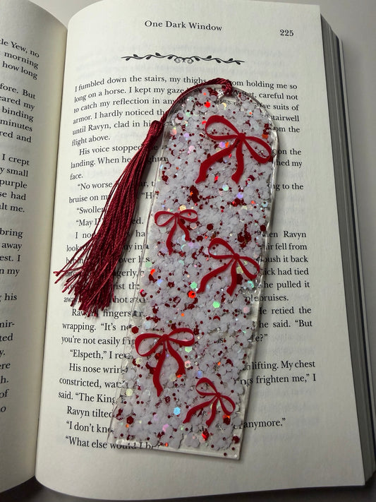 Red Bow Glitter Resin Bookmark