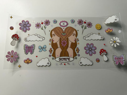 Gemini Zodiac Floral UV DTF Wrap