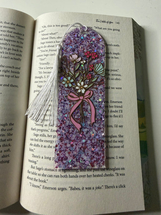 Flower Bouquet Glitter Resin Bookmark