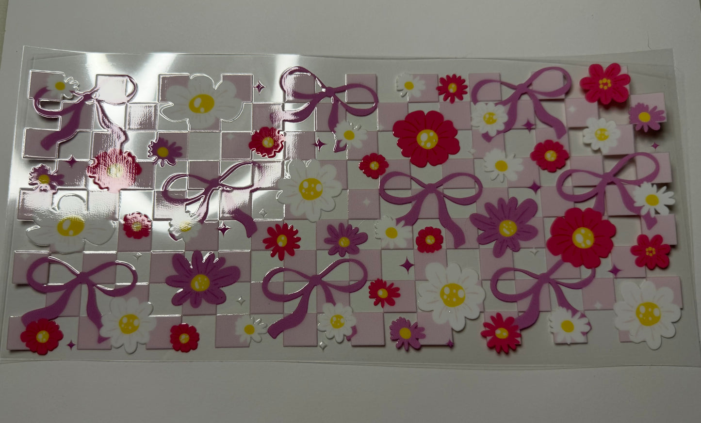 Checkered Floral Bows UV DTF Wrap