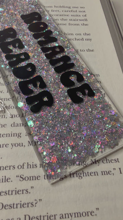 Romance Reader Silver Glitter Resin Bookmark