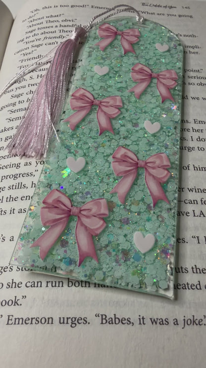 Bows & Hearts Glitter Resin Bookmark
