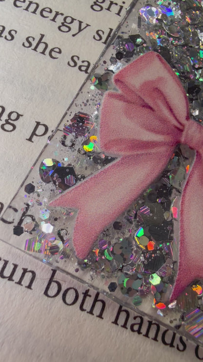 Bows & Hearts Glitter Resin Bookmark