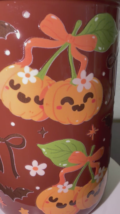 Pumpkin Cherries 17oz Glass Mug