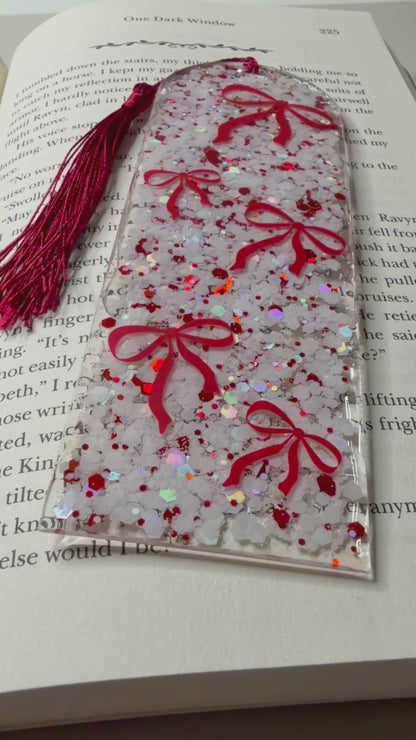 Red Bow Glitter Resin Bookmark